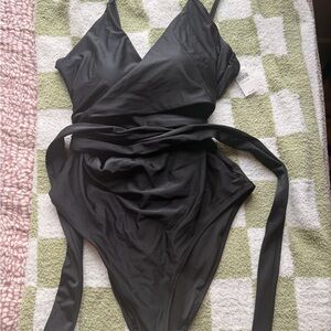 Aerie Black One-Piece Wrap Swimsuit NWT